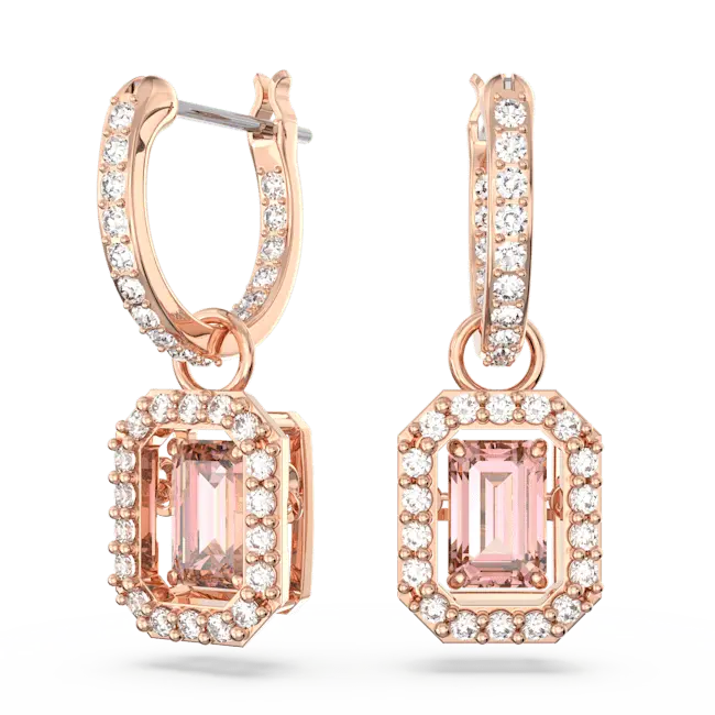 Swarovski Una Drop Earrings Octagon Cut Pave Pink Rose Gold-Tone Plated