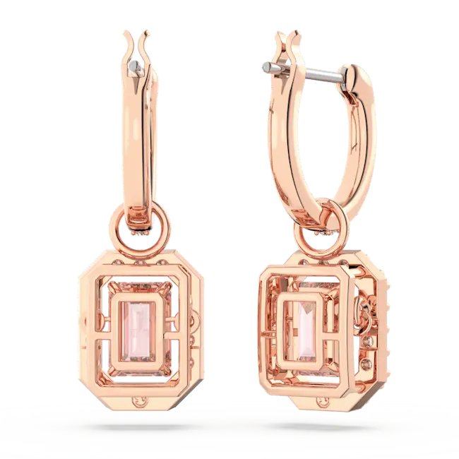 Swarovski Una Drop Earrings Octagon Cut Pave Pink Rose Gold-Tone Plated