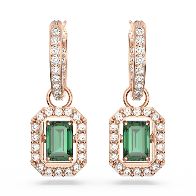 Swarovski Una Drop Earrings Octagon Cut Pave Green Rose Gold-Tone Plated