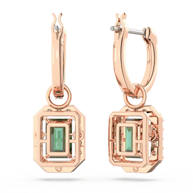 Swarovski Una Drop Earrings Octagon Cut Pave Green Rose Gold-Tone Plated