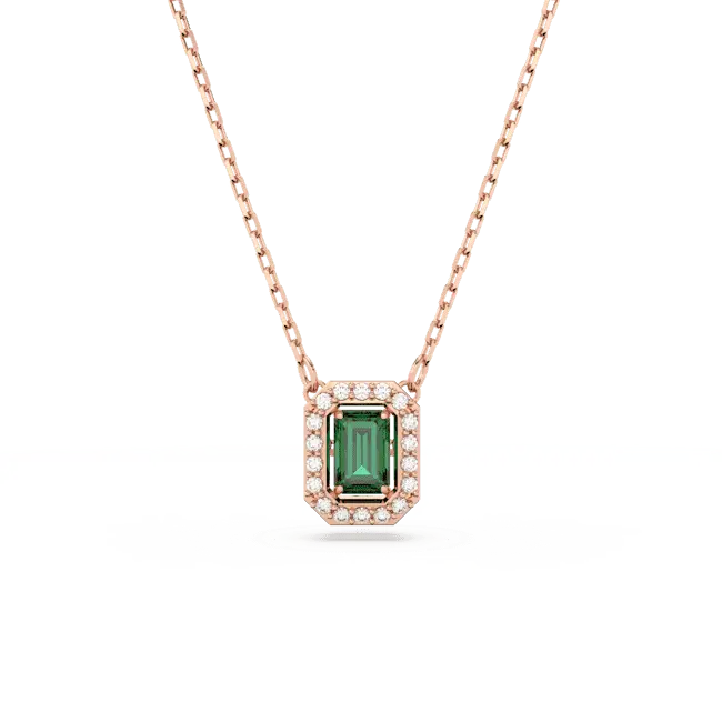 Swarovski Una Necklace Octagon Cut Pave Green Rose Gold-Tone Plated