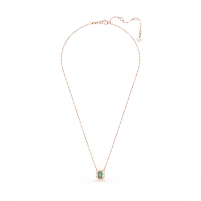 Swarovski Una Necklace Octagon Cut Pave Green Rose Gold-Tone Plated