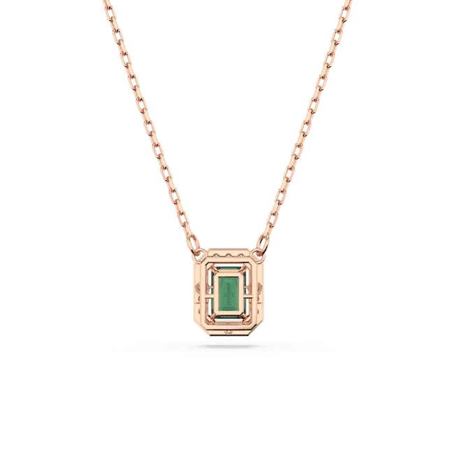 Swarovski Una Necklace Octagon Cut Pave Green Rose Gold-Tone Plated