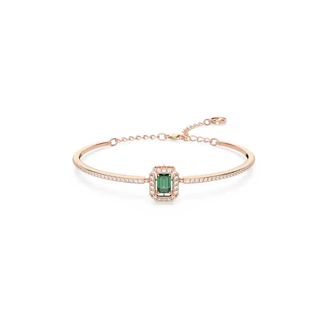 Swarovski Una Bangle Octagon Cut Pave Green Rose Gold-Tone Plated