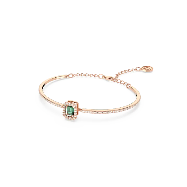 Swarovski Una Bangle Octagon Cut Pave Green Rose Gold-Tone Plated