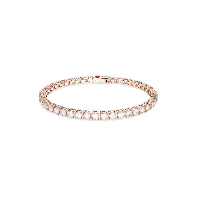 Swarovski Matrix Tennis Bracelet Round Cut White Rose Gold-Tone Plated