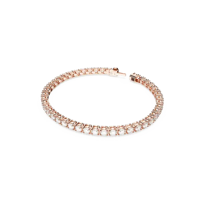 Swarovski Matrix Tennis Bracelet Round Cut White Rose Gold-Tone Plated