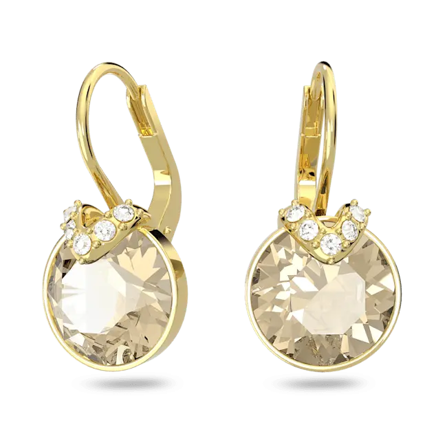 Swarovski Bella V Drop Earrings Round Cut Gold Gold-Tone Plated