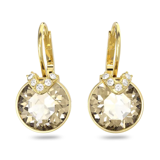 Swarovski Bella V Drop Earrings Round Cut Gold Gold-Tone Plated