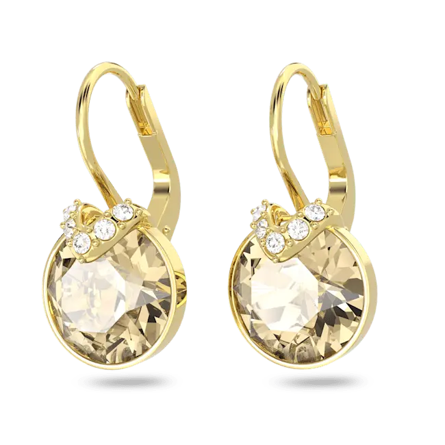 Swarovski Bella V Drop Earrings Round Cut Gold Gold-Tone Plated