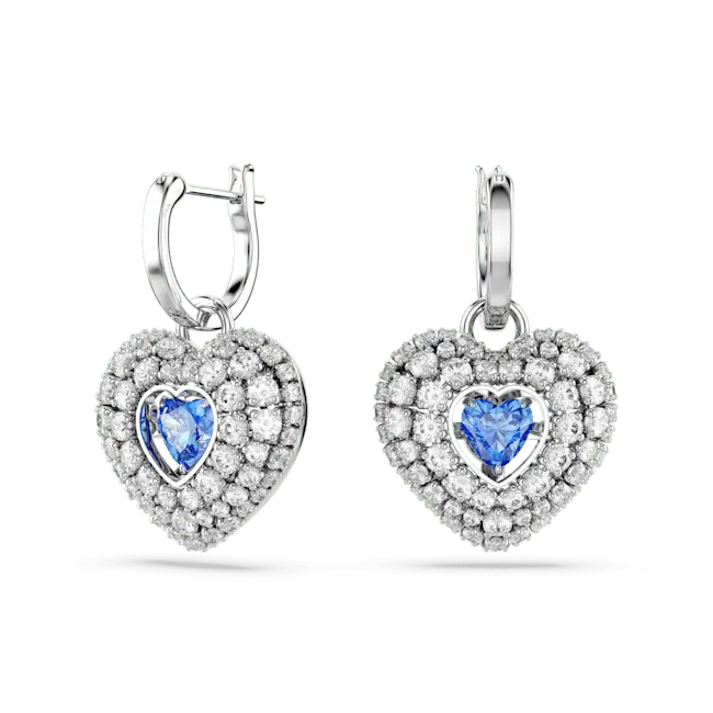 Swarovski Idyllia Drop Earrings Heart Blue Rhodium Plated