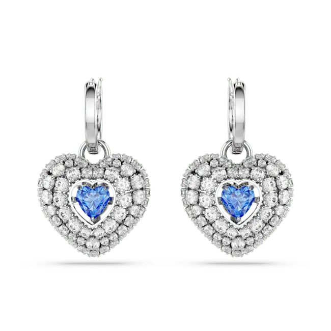 Swarovski Idyllia Drop Earrings Heart Blue Rhodium Plated