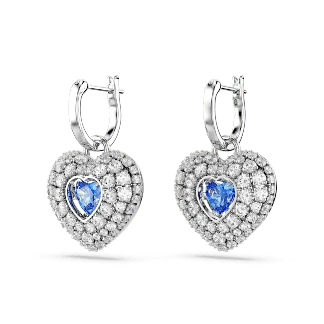 Swarovski Idyllia Drop Earrings Heart Blue Rhodium Plated