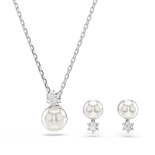 Swarovski Matrix Set Crystal Pearl Round Cut White Rhodium Plated