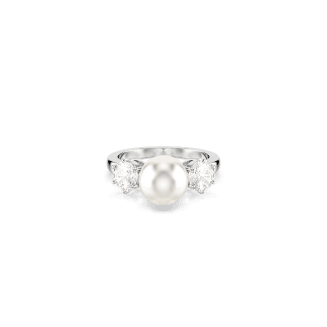 Swarovski Matrix Cocktail Ring Crystal Pearl Round Cut White Rhodium Plated