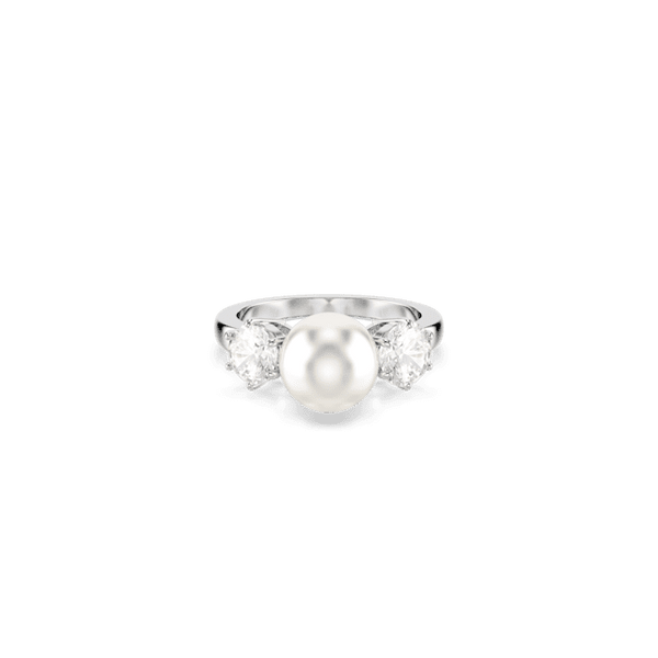 Swarovski Matrix Cocktail Ring Crystal Pearl Round Cut White Rhodium Plated