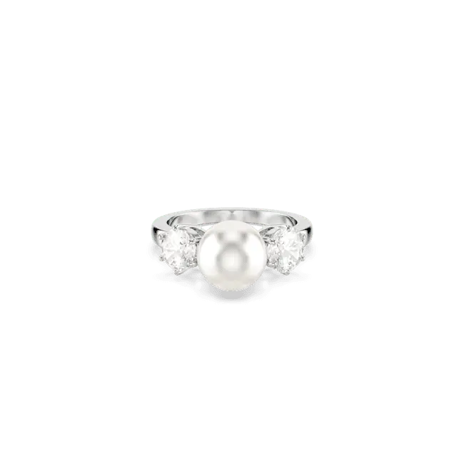 Swarovski Matrix Cocktail Ring Crystal Pearl Round Cut White Rhodium Plated