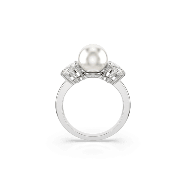 Swarovski Matrix Cocktail Ring Crystal Pearl Round Cut White Rhodium Plated