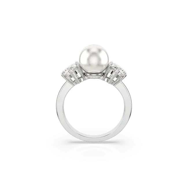 Swarovski Matrix Cocktail Ring Crystal Pearl Round Cut White Rhodium Plated