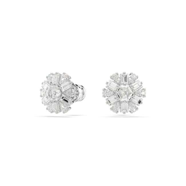 Swarovski Idyllia Stud Earrings Mixed Cuts Snowflake White Rhodium Plated