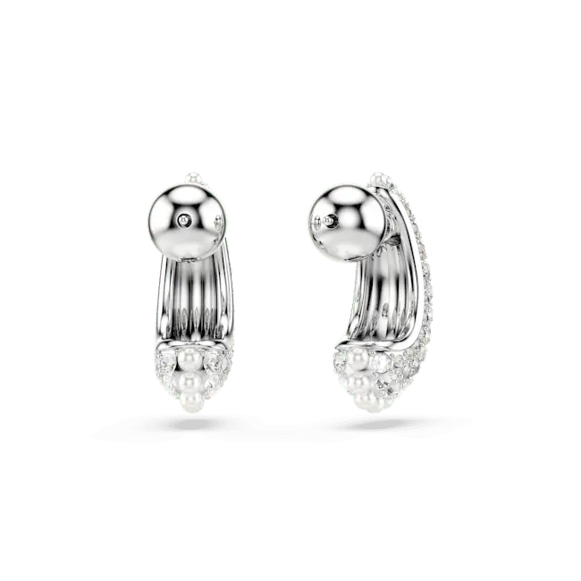 Swarovski Sublima Drop Earrings Crystal Pearl Round Cut Small White Rhodium Plated