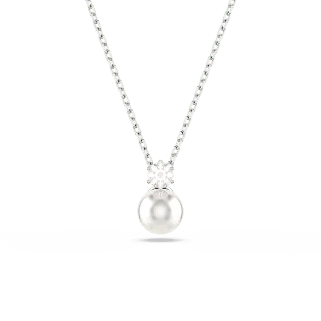 Swarovski Matrix Pendant Crystal Pearl Round Cut White Rhodium Plated