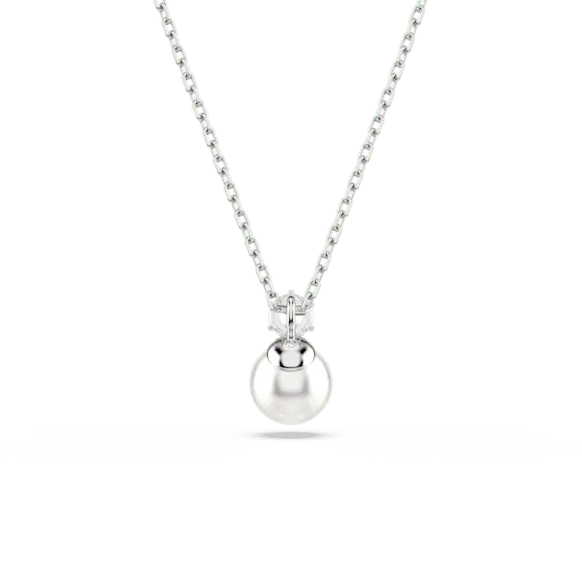 Swarovski Matrix Pendant Crystal Pearl Round Cut White Rhodium Plated