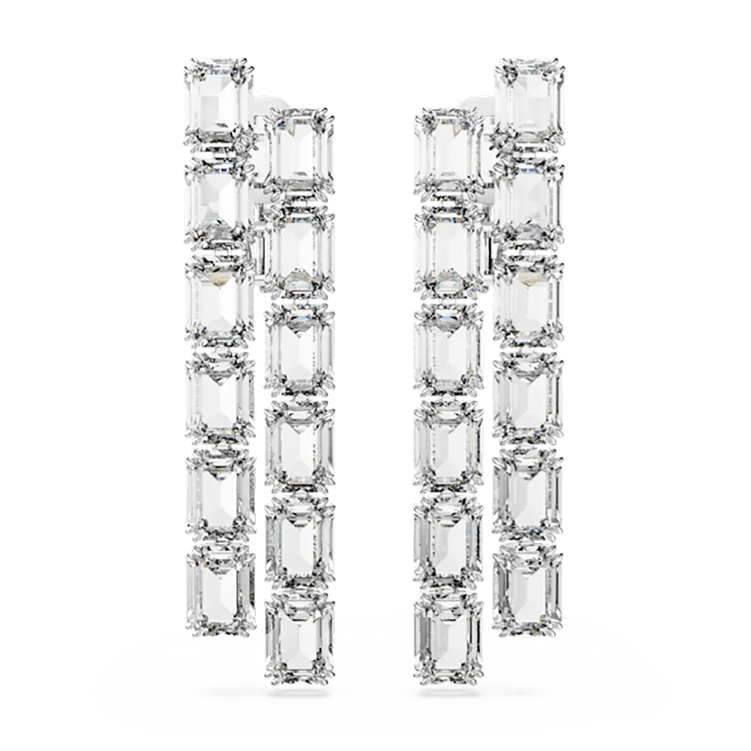 Swarovski Millenia Clip Earrings Octagon Cut Long White Rhodium Plated