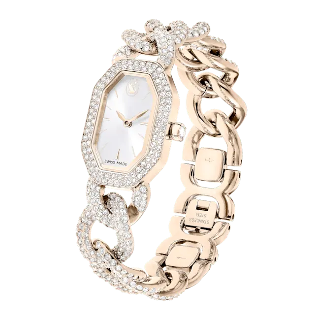 Swarovski Dextera Chain Watch Swiss Made Crystal Bracelet White Champagne Gold-Tone Finish