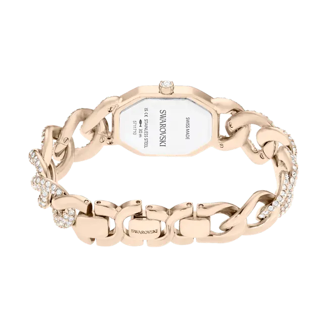 Swarovski Dextera Chain Watch Swiss Made Crystal Bracelet White Champagne Gold-Tone Finish