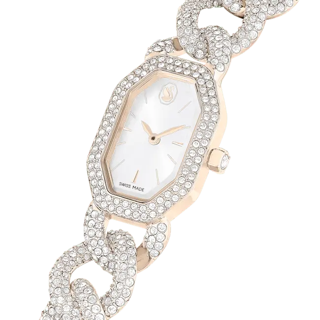 Swarovski Dextera Chain Watch Swiss Made Crystal Bracelet White Champagne Gold-Tone Finish