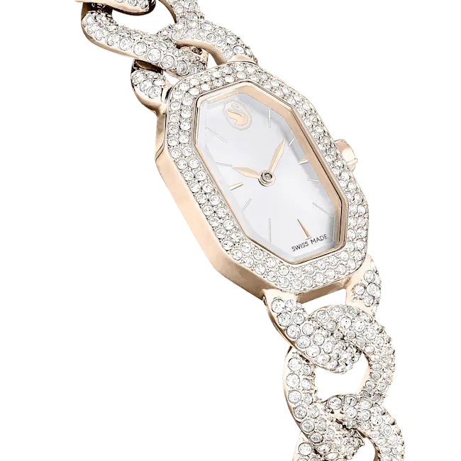 Swarovski Dextera Chain Watch Swiss Made Crystal Bracelet White Champagne Gold-Tone Finish