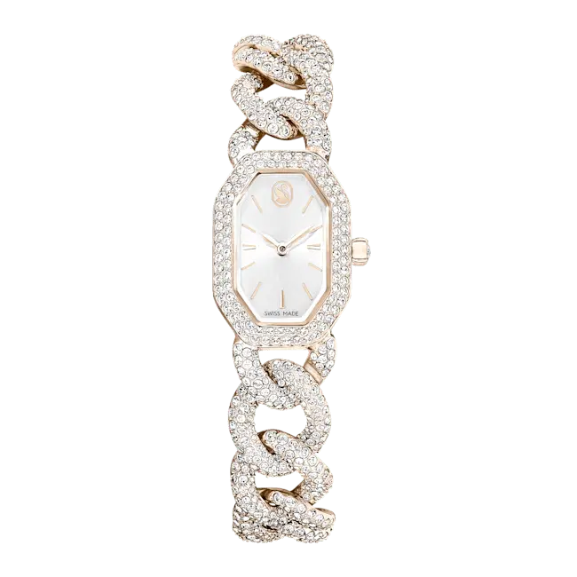 Swarovski Dextera Chain Watch Swiss Made Crystal Bracelet White Champagne Gold-Tone Finish