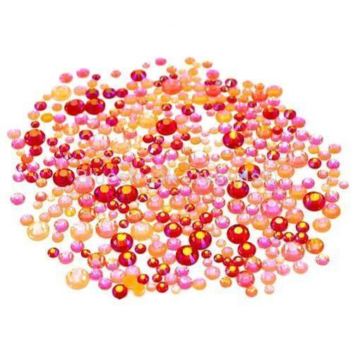 Mix Flatback Pearls and Rhinestones for Small, Pink-rose red