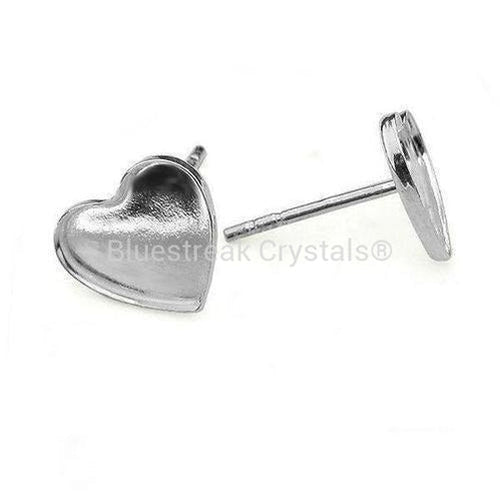 925 Sterling Silver - Silver Heart Shaped Stud Earrings Flat Back - 4 Sizes